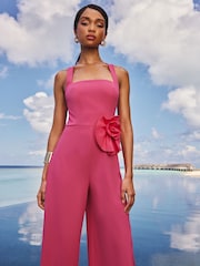 Lipsy Pink Petite Halter Neck Floral Print Corsage Jumpsuit - Image 2 of 4