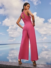 Lipsy Pink Petite Halter Neck Floral Print Corsage Jumpsuit - Image 3 of 4