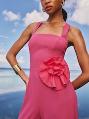 Lipsy Pink Petite Halter Neck Floral Print Corsage Jumpsuit - Image 4 of 4