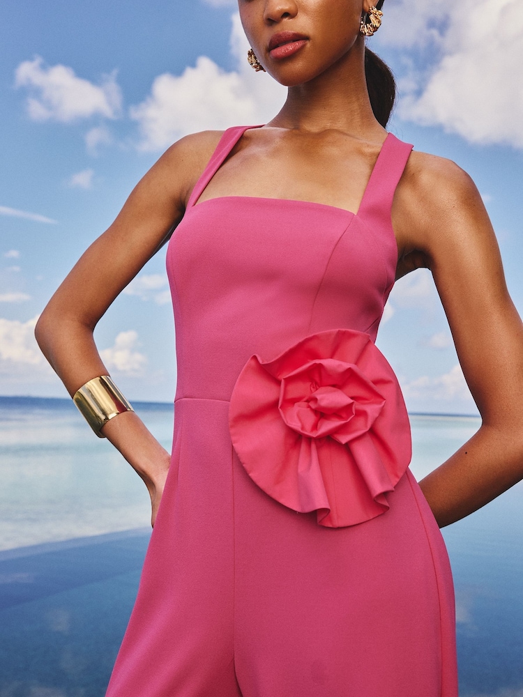 Lipsy Pink Petite Halter Neck Floral Print Corsage Jumpsuit - Image 4 of 4