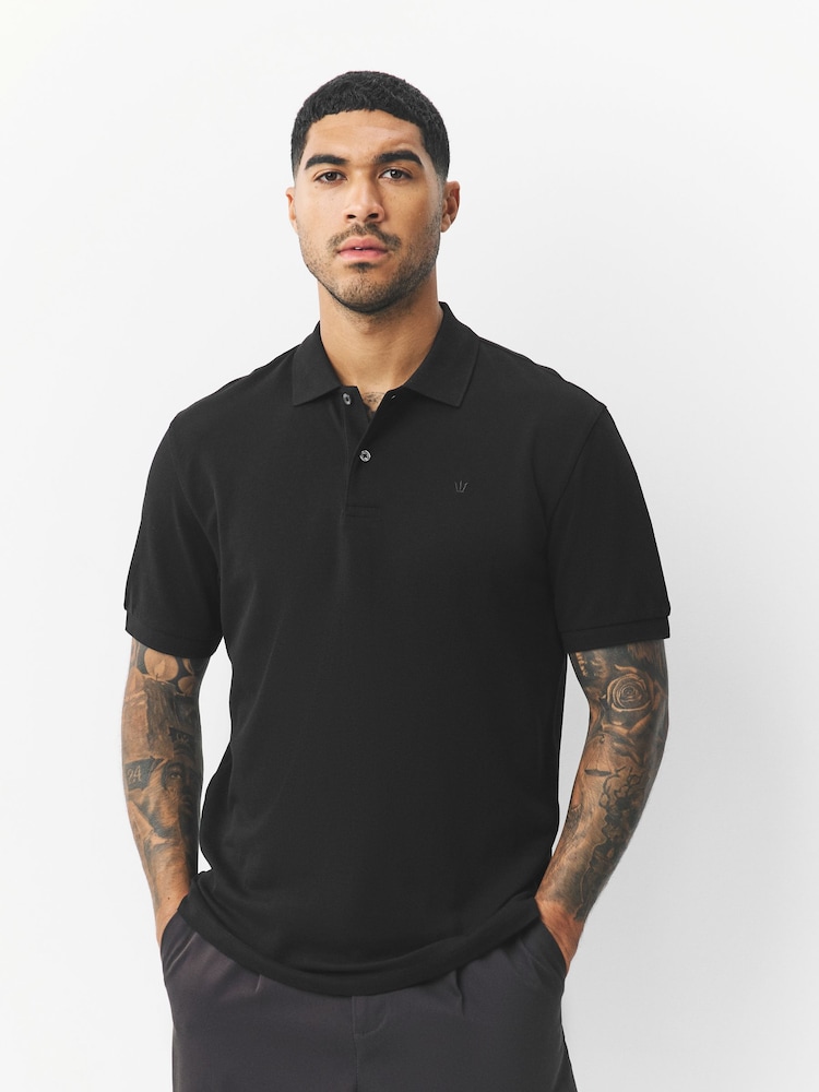 Black Trident Regular Fit Short Sleeve Pique Polo Shirt - Image 1 of 8 Black Trident Regular Fit Short Sleeve Pique Polo Shirt - Image 1 of 8
