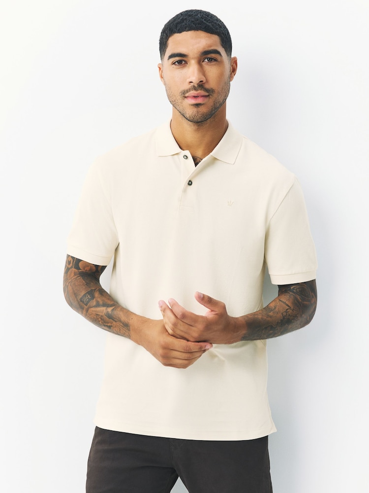 Ecru Regular Fit Short Sleeve Pique Polo Shirt - Image 1 of 7 Ecru Regular Fit Short Sleeve Pique Polo Shirt - Image 1 of 7