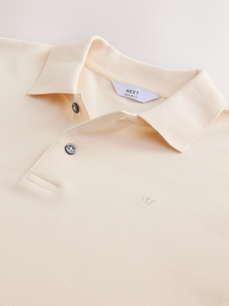 Ecru Regular Fit Short Sleeve Pique Polo Shirt - Image 7 of 7 Ecru Regular Fit Short Sleeve Pique Polo Shirt - Image 7 of 7