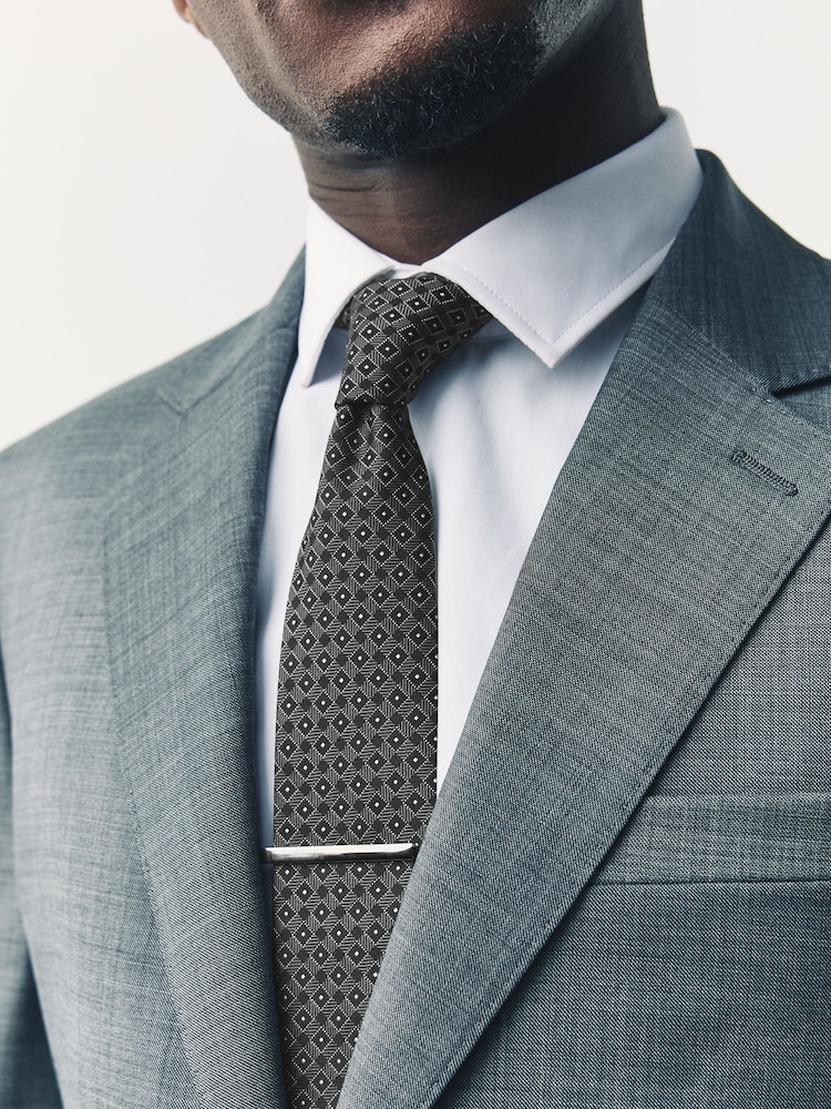 Black Textured Ties And Clips 2 Pack - Image 1 of 6