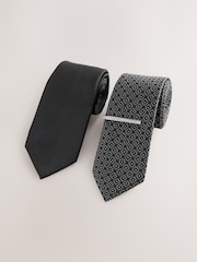 Black Textured Ties And Clips 2 Pack - Image 4 of 6