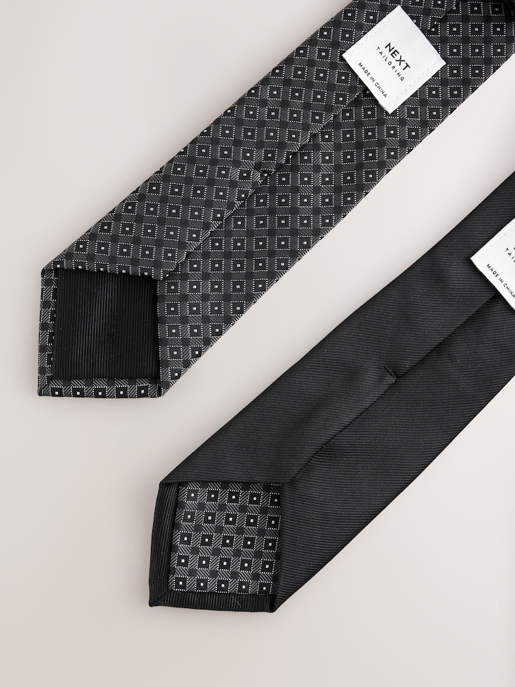 Black Textured Ties And Clips 2 Pack - Image 6 of 6