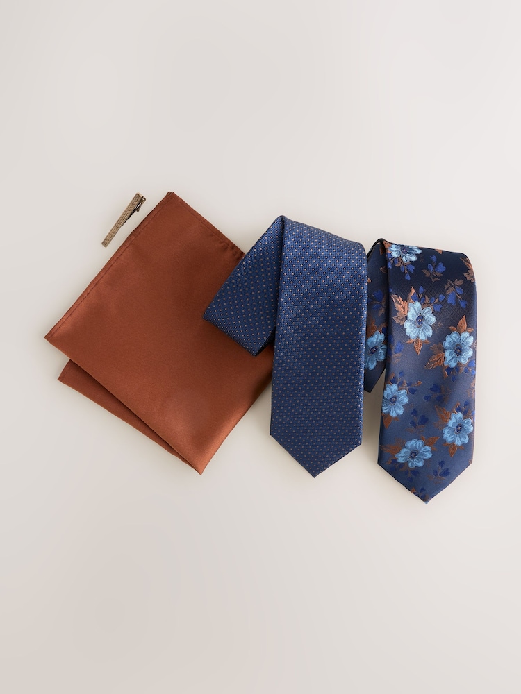 Navy Floral Ties 2 Pack - Image 3 of 3