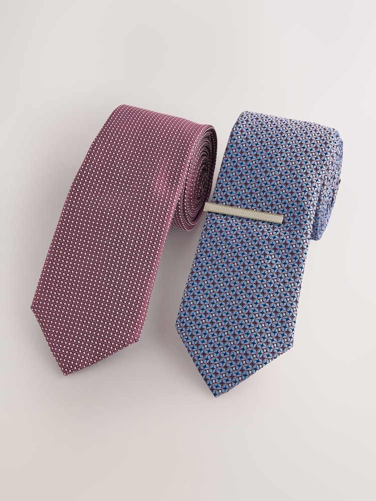 Light Pink/Light Blue Textured Ties And Clips 2 Pack - Image 1 of 3
