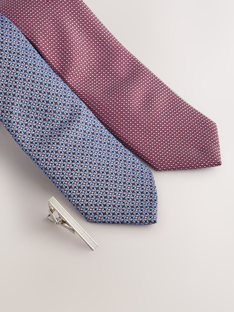 Light Pink/Light Blue Textured Ties And Clips 2 Pack - Image 2 of 3