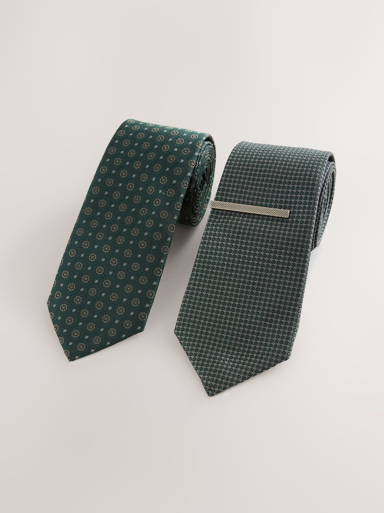 Green Textured Ties And Clip 2 Pack - Image 1 of 3 Green Textured Ties And Clip 2 Pack - Image 1 of 3