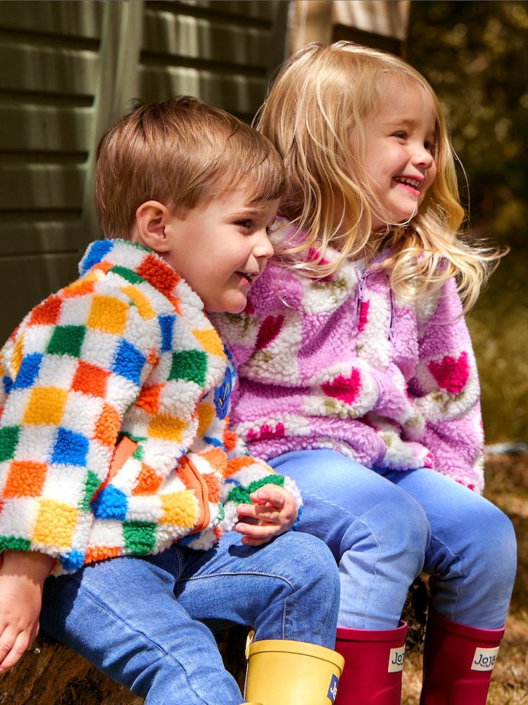 JoJo Maman Bébé Purple Tulip Checkerboard Hooded Fleece Jacket - Image 2 of 6 JoJo Maman Bébé Purple Tulip Checkerboard Hooded Fleece Jacket - Image 2 of 6