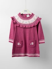 JoJo Maman Bébé Rose Pink Mouse Fairisle Knitted Dress - Image 1 of 4