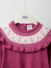 JoJo Maman Bébé Rose Pink Mouse Fairisle Knitted Dress - Image 2 of 4