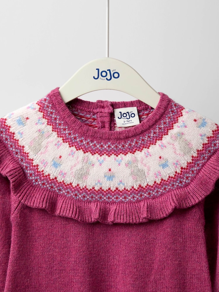 JoJo Maman Bébé Rose Pink Mouse Fairisle Knitted Dress - Image 2 of 4 JoJo Maman Bébé Rose Pink Mouse Fairisle Knitted Dress - Image 2 of 4