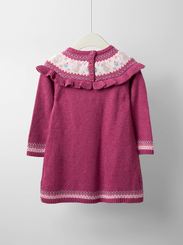 JoJo Maman Bébé Rose Pink Mouse Fairisle Knitted Dress - Image 4 of 4
