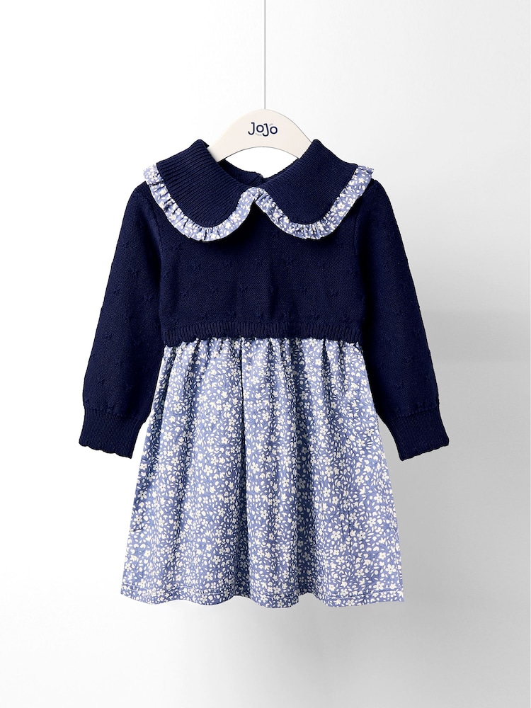 Jojo Maman Bébé Blue Knitted Dress - Image 1 of 3