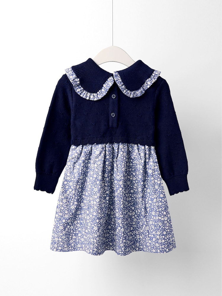 Jojo Maman Bébé Blue Knitted Dress - Image 2 of 3