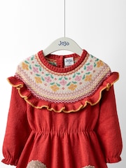 JoJo Maman Bébé Orange Rust Hedgehog Fairisle Knitted Dress - Image 3 of 4