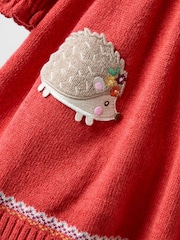 JoJo Maman Bébé Orange Rust Hedgehog Fairisle Knitted Dress - Image 4 of 4