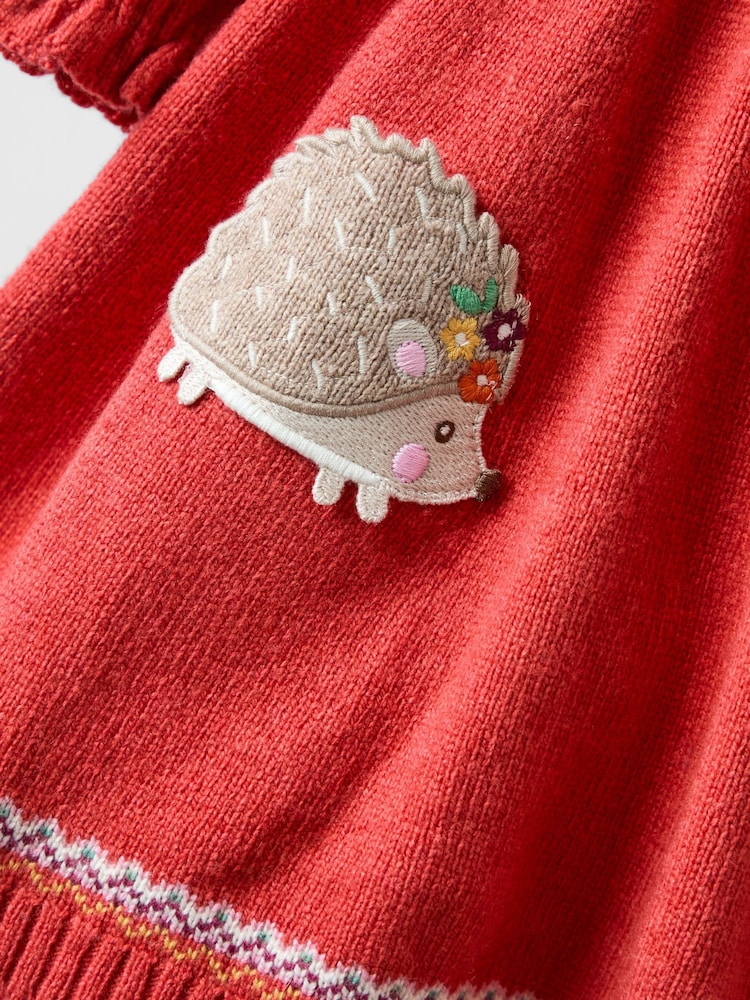 JoJo Maman Bébé Orange Rust Hedgehog Fairisle Knitted Dress - Image 4 of 4 JoJo Maman Bébé Orange Rust Hedgehog Fairisle Knitted Dress - Image 4 of 4