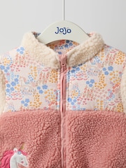 JoJo Maman Bébé Pink Floral Unicorn Fleece Appliqué Reversible Jacket - Image 3 of 9