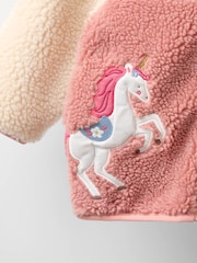 JoJo Maman Bébé Pink Floral Unicorn Fleece Appliqué Reversible Jacket - Image 4 of 9
