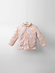 JoJo Maman Bébé Pink Floral Unicorn Fleece Appliqué Reversible Jacket - Image 8 of 9