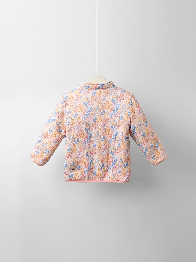 JoJo Maman Bébé Pink Floral Unicorn Fleece Appliqué Reversible Jacket - Image 9 of 9