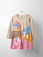 JoJo Maman Bébé Natural Unicorn scene Knitted Dress - Image 1 of 4
