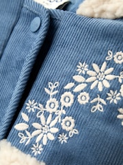 JoJo Maman Bébé Blue Embroidered Popper Through Borg Fleece Jacket - Image 10 of 10