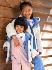 JoJo Maman Bébé Blue Embroidered Popper Through Borg Fleece Jacket - Image 2 of 10