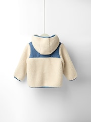 JoJo Maman Bébé Blue Embroidered Popper Through Borg Fleece Jacket - Image 6 of 10
