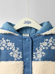 JoJo Maman Bébé Blue Embroidered Popper Through Borg Fleece Jacket - Image 7 of 10