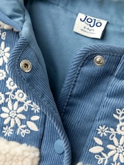 JoJo Maman Bébé Blue Embroidered Popper Through Borg Fleece Jacket - Image 8 of 10