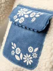 JoJo Maman Bébé Blue Embroidered Popper Through Borg Fleece Jacket - Image 9 of 10