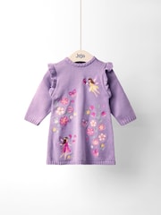 JoJo Maman Bébé Lilac Embroidered Frill Knitted Dress - Image 1 of 4