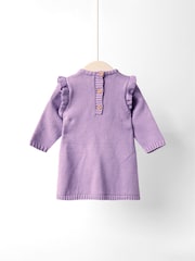 JoJo Maman Bébé Lilac Embroidered Frill Knitted Dress - Image 2 of 4
