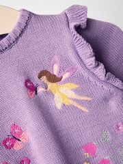 JoJo Maman Bébé Lilac Embroidered Frill Knitted Dress - Image 3 of 4
