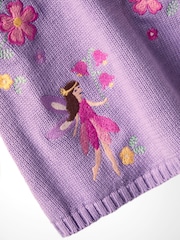 JoJo Maman Bébé Lilac Embroidered Frill Knitted Dress - Image 4 of 4