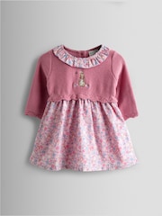 JoJo Maman Bébé Pink Knit Embroidered Top & Dress Set - Image 1 of 6