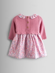 JoJo Maman Bébé Pink Knit Embroidered Top & Dress Set - Image 2 of 6