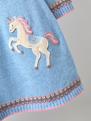 JoJo Maman Bébé Blue Unicorn Fairisle Knitted Dress - Image 3 of 4