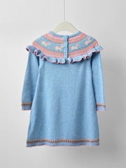 JoJo Maman Bébé Blue Unicorn Fairisle Knitted Dress - Image 4 of 4