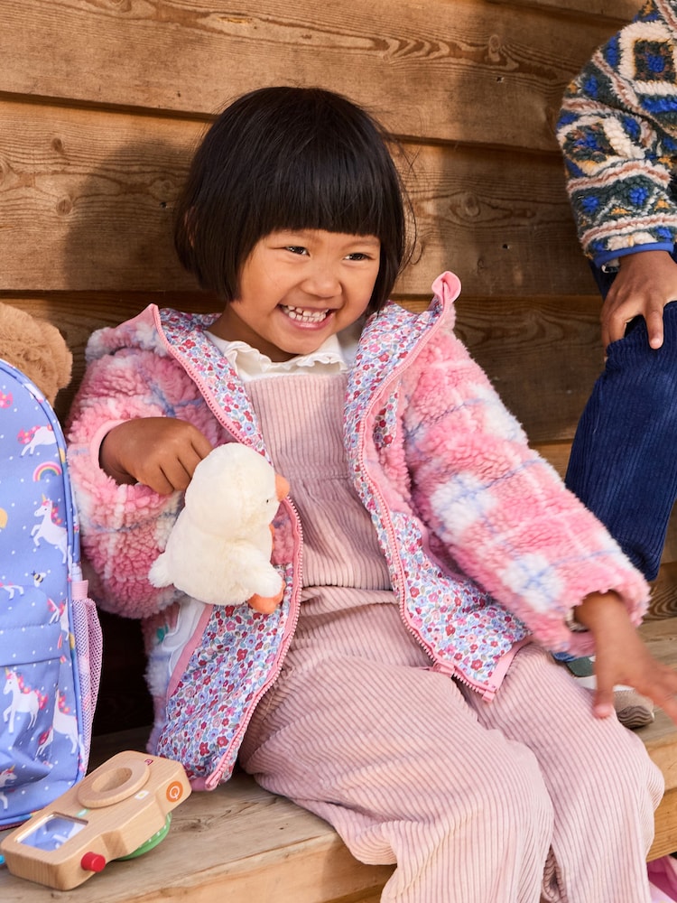 JoJo Maman Bébé Pink Mouse Appliqué Reversible Fleece Jacket - Image 1 of 13 JoJo Maman Bébé Pink Mouse Appliqué Reversible Fleece Jacket - Image 1 of 13