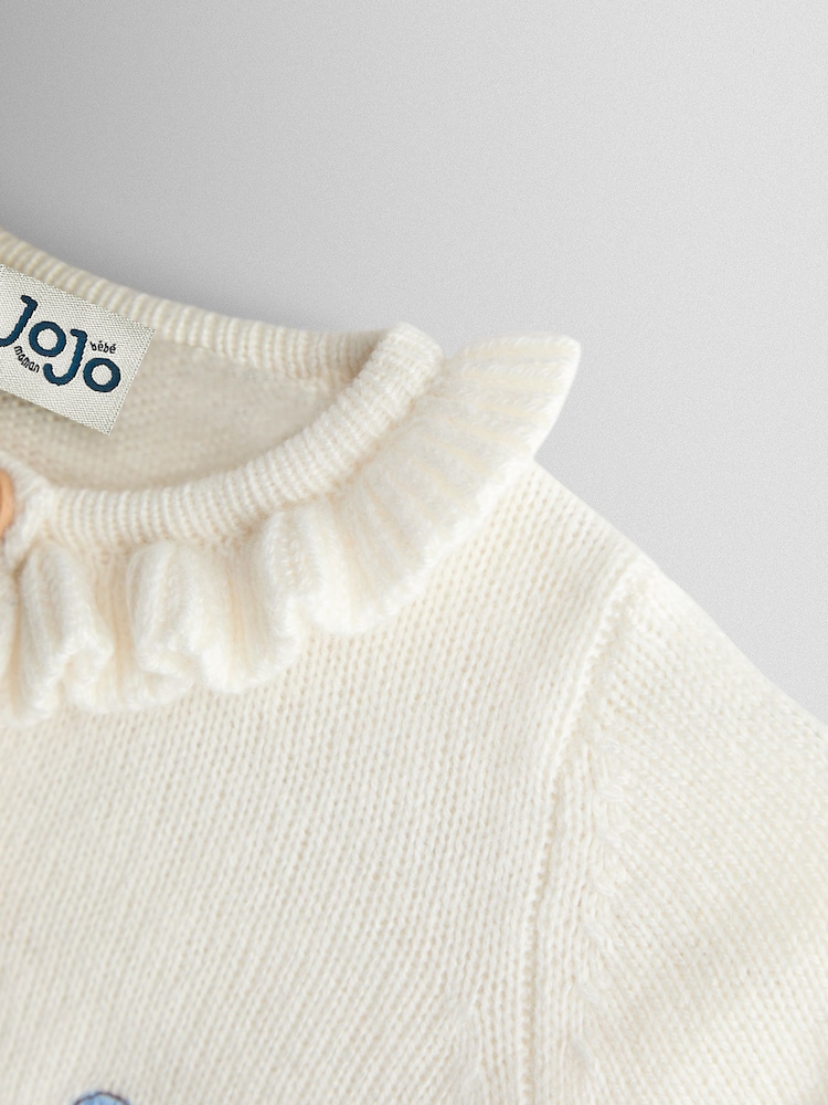 JoJo Maman Bébé Frill Collar Embroidered Cardigan - صورة 4 من 4