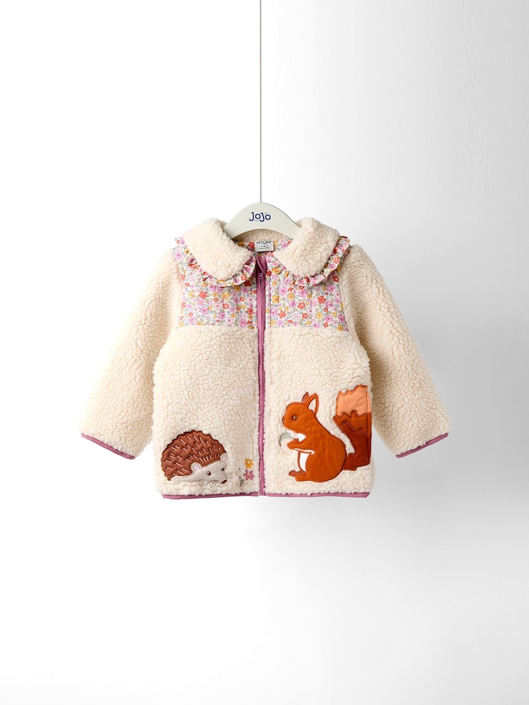 JoJo Maman Bébé Cream Woodland Friends Fleece Zip-Up Jacket With Collar - Image 1 of 4