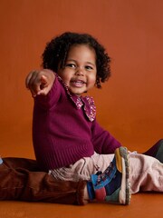 JoJo Maman Bébé Berry Red Floral Frill Collar Embroidered Jumper - Image 3 of 7