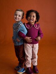 JoJo Maman Bébé Berry Red Floral Frill Collar Embroidered Jumper - Image 4 of 7