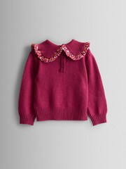 JoJo Maman Bébé Berry Red Floral Frill Collar Embroidered Jumper - Image 7 of 7