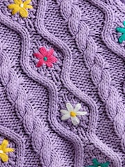 JoJo Maman Bébé Lilac Embroidered Chunky Knit Jumper - Image 3 of 3